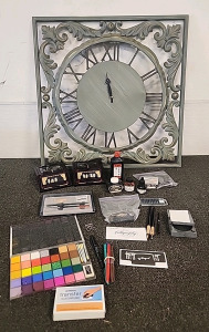 Large Wall Clock.. 2 Dancing Bears Musical Jewelry Box Colligraphy Kit...Ink Different Styles of Pens Quill Chalk ... And Pastels..