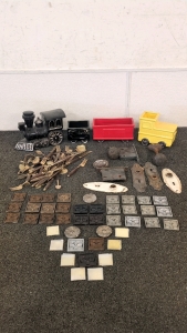 Train Flower Pots, Gold Colored Silverware, Vintage Doorknobs, and Decorative Flower Squares