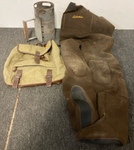 Cabela&rsquo;s Neoprene Waders, Purse, & Charcoal Chimney