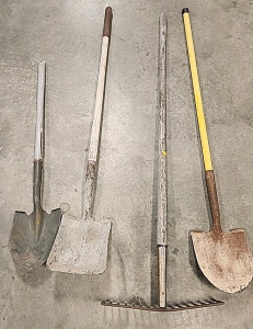 Rake... 2 Round Shovels... 1 Square Point Shovel..