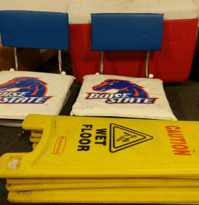 Cooler, Small Portable Chairs, & Wet Floor Signs
