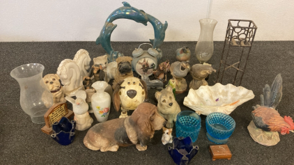 Ceramic Animals, Glass Decor, Horse Clock, Metal Stand, White Display Sheet
