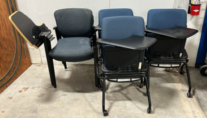 (3) Portable Rolling Chairs With Swivel Trays (3) Chairs With Open And Shut Tray