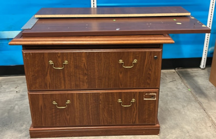 (1) Two Drawer Wooden Dresser 40”x20 1/2”x29” (1) Wooden Desk Attachment 2’x29 1/2”