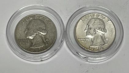 (2) 90% Silver Washington Quarters Dated 1954