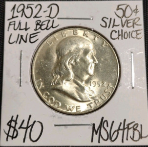 1952-D MS64FBL Full Bell Line Silver Half Dollar