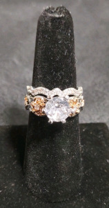 Size 6.75 Miyuadkai 2-Piece Rings Set Engagement White Wome's Rose Wedding Silver Ring Floral Gold Plated Rings