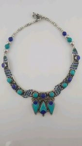 Large Turquoise and Lapis Gemstone Necklace