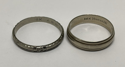 14k White Gold Keepsake Wedding Band Size 10-1/2, 18k White Gold Wedding Band Size 12-1/2