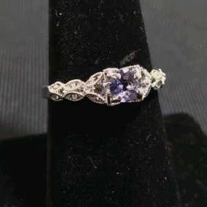 Size 7.5 Women's Silver Toned Cushion Purple Gem Ring