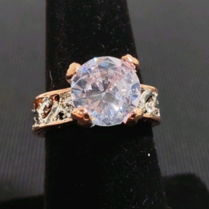 Size 7 Rose Gold Toned Cubic Zirconia Studded Finger Ring
