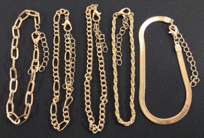 (5) 8&frac12;" Assorted 14k Gold Plated Chain Bracelets