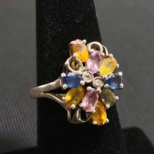 Size 6.25 Multi Colored Gemstones 925. Silver Ring