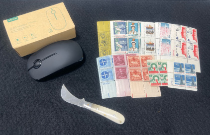 (1) Jelly Comb 2.4G Wireless Mouse Black (1) Rite Edge Pakistan Knife (1) Bag Of Assorted Vintage Stamps