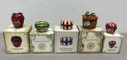 (5) The Boyd&rsquo;s, Uncle Beans, Collectibles Small Resin Treasure Boxes And Figurine