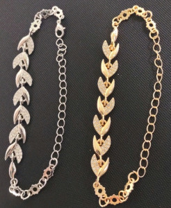 8&frac12;" "Bride's" 18k Gold Plated CZ Branch Leaf Link Chain Bracelet for Bridal Wedding & An 8&frac12;" "Maid of Honor's" Silver Plated CZ Branch Leaf Link Chain Bracelet