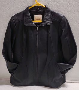 Covington Woman's Genuine Leather Jacket Black Full Front Zip Size XL