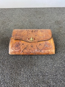 Vintage Stamped Leather Woman’s Clutch Purse