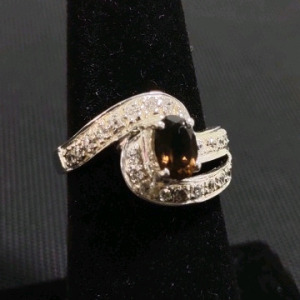 Size 6.25 Silver Toned Smokey Quartz Ring