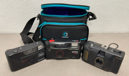 (3) Cameras&hellip; Minolta Freedom 35R-FF, Vivitar PS44, Vivitar EZ 35 Models, And Coast Camera Bag