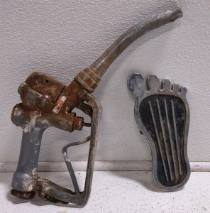 A Vintage 1970's "Bigfoot" or "Barefoot" Gas Pedal Cover & A Vintage Gas Pump Nozzle