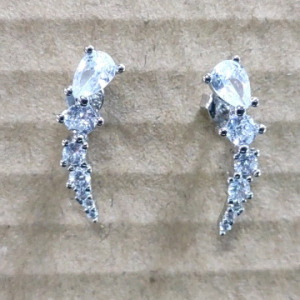 A Pair of S925. Sterling Silver & Diamond Earrings