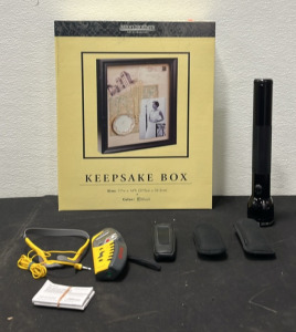 (1) Brand New Keepsake Box (1) Flashlight (3) Audio Recorders (1) Sony Walkman