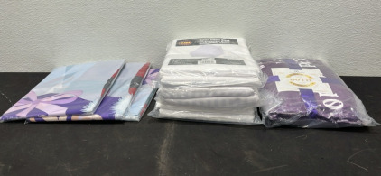 (3) 12 Pack Hotel Quality Pillow Covers (1) 60th Birthday Polyester & Sherpa Blanket 50x60 Blanket (3) Shower Curtains