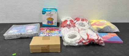 (3) Decor Pieces (1) Box of Beads & Suction Cups (1) Baby Toy (1) Mousepad (2) Things of Bunny Ears (1) Bag lf 20pc Party Favor Bags (1) 12pc Carpet Stickers