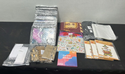 (14) Decor Items (2) Mousepads (1) Box of Carpet Stickers (4) Bags of Cardboard Tags (1) Bag of Small Boxes (1) Golf Shoe Travel Case