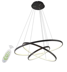 (1) Modern LED 3 Ring Chandelier 24", 16" & 8", Black Finish W/ Remote <br/>