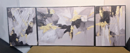 (1) 3-Panel Framed Abstract Canvas Wall Art, Overall 28" x 79"<br/>