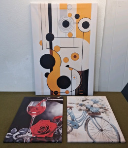 (1) Abstract Geometric Canvas Wall Art Print, 36" x 24" & (2) Flower Themed Canvas Wall Art Prints, 23" x 16"