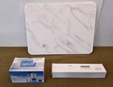 (1) USB Powered Water Dispenser Pump, (1) Diatomite Stone Drying Mat, 12" x 16" & (1) 12-Piece Acopa 18/O Stainless Steel 9" Steak Knife Set