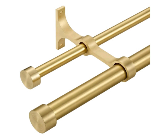 (1) Lwiiom, Brass Double Curtain Rods W/ Aluminum End Cap & Full Surround Brackets, 1"Front & 5/8" Back Rod, Adjustable Between 72" To 144", (6 To 12 Feet)