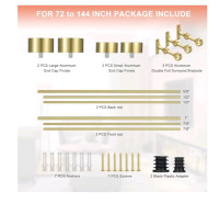 (1) Lwiiom, Brass Double Curtain Rods W/ Aluminum End Cap & Full Surround Brackets, 1"Front & 5/8" Back Rod, Adjustable Between 72" To 144", (6 To 12 Feet) - 2