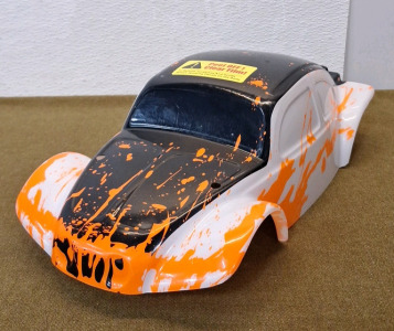 (1) Custom Bug Body Muddy Orange/WB Shell For HPI Savage Flux HP 1/8 VW Baja Beetle