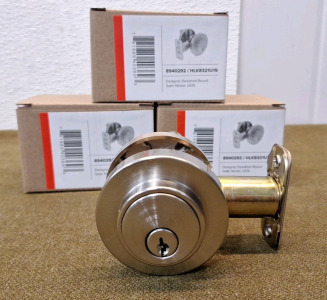 (3) Designer Round Deadbolts, Satin Nickel US15, Keyed Different