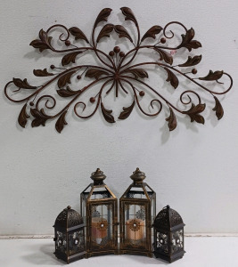 (5) Ornate Décor - (1) Metal Wall Art (4) Decorative Lanterns