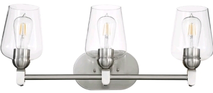 (1) NEW! EURON 3-Light Vanity Wall Sconce - Brushed Nickel w/ Glass Shades