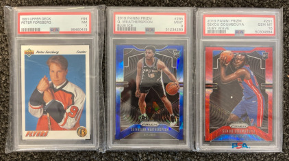 1991 Peter Forsberg PSA Grade 7 Card, 2019 Q. Weatherspoon PSA Grade 9 Card, 2019 Sekou Doumbouya PSA Grade 10 Card