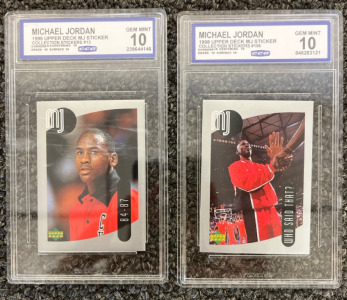 (2) Grade 10 Michael Jordan 1998 Upper Deck Mj Sticker Collection Stickers #13, #106