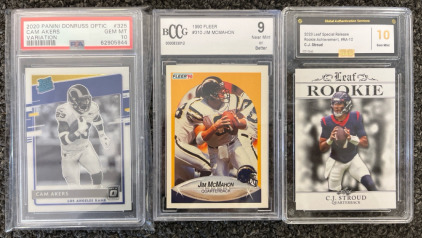 2020 Cam Akers PSA Grade 10 Card, 1990 Jim McMahon BCCG Grade 9 Card, 2023 C.J. Stroud GAS Grade 10 Card