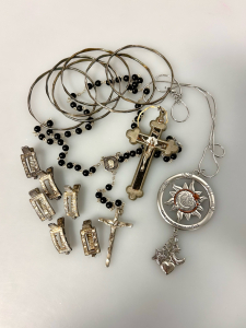 Silver Toned Bracelets, Clips, Rosary, and More