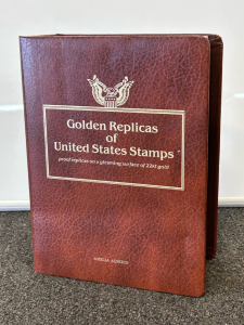 Binder With Golden Replicas of United States Stamps "Proof Replicas on a Gleaming Surface of 22 kt Gold"