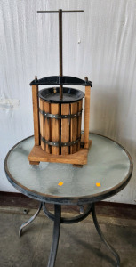 VINTAGE Fruit Press And Small Round Glass Top Patio Table