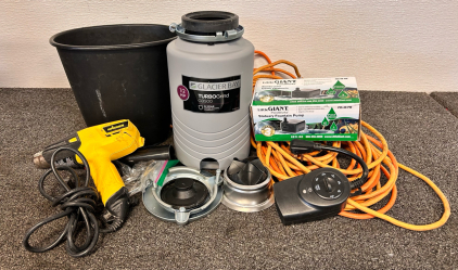 Glacier Bay Turbo Grind 1/2 HP Garbage Disposal, Extension Cord, Wagner Heat Gun, Little Giant Fountain Pump and More