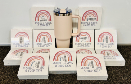 (13) Wood Blocks "Reading is Always A Good Idea" and A MG Life Stainless Steel 40 Oz Tumbler