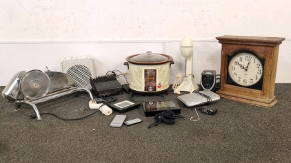 Clock, Crock Pot, Meat Slicer, and More