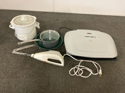 Proctor Silex Crockpot, Organic Green Pans, George Forman Grill, & Hamilton Beach Electric Knife
